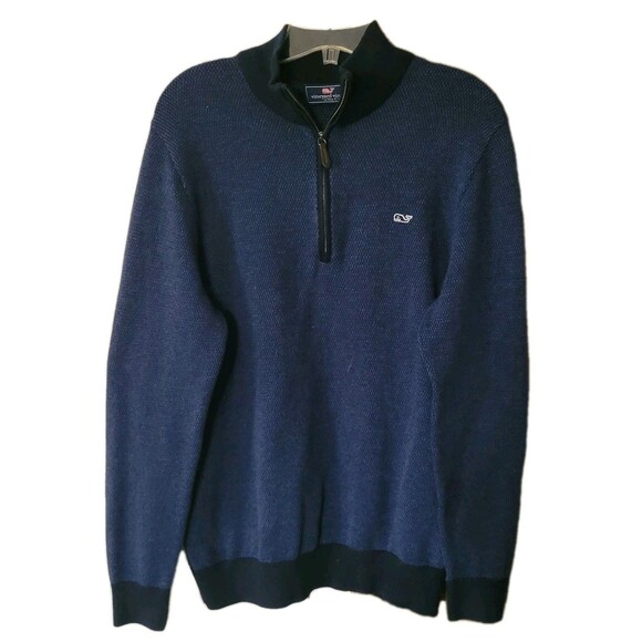 Vineyard Vines Wool Blend Sweater Mens M Blue 1/4 Zip Geometric Corp Core Casual - Picture 1 of 14